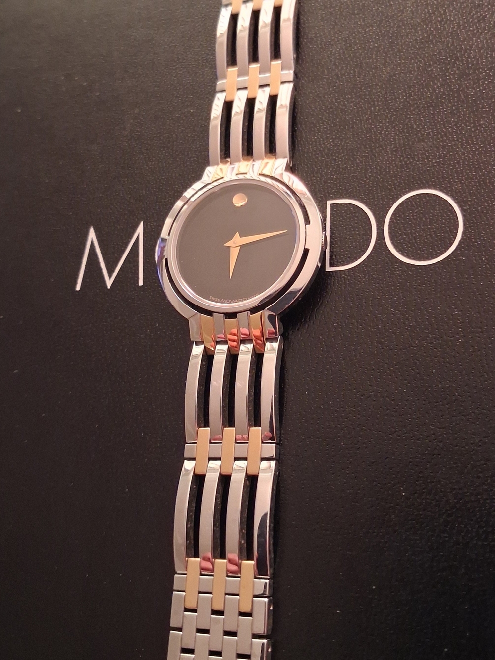 Movado Watch Two-Tone Dress Watch - Black Dial $1295 - Picture 3 of 16